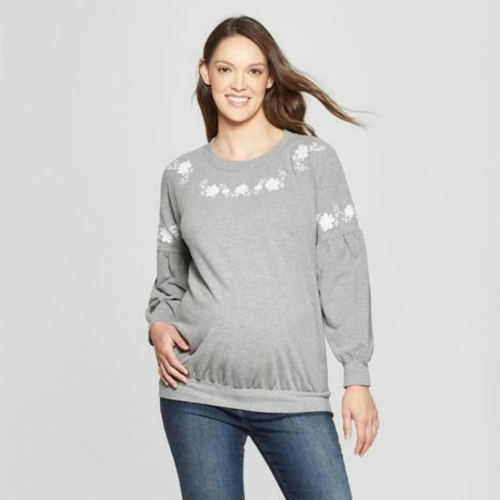 Isabel Maternity Gray Embroidered Sweater size L